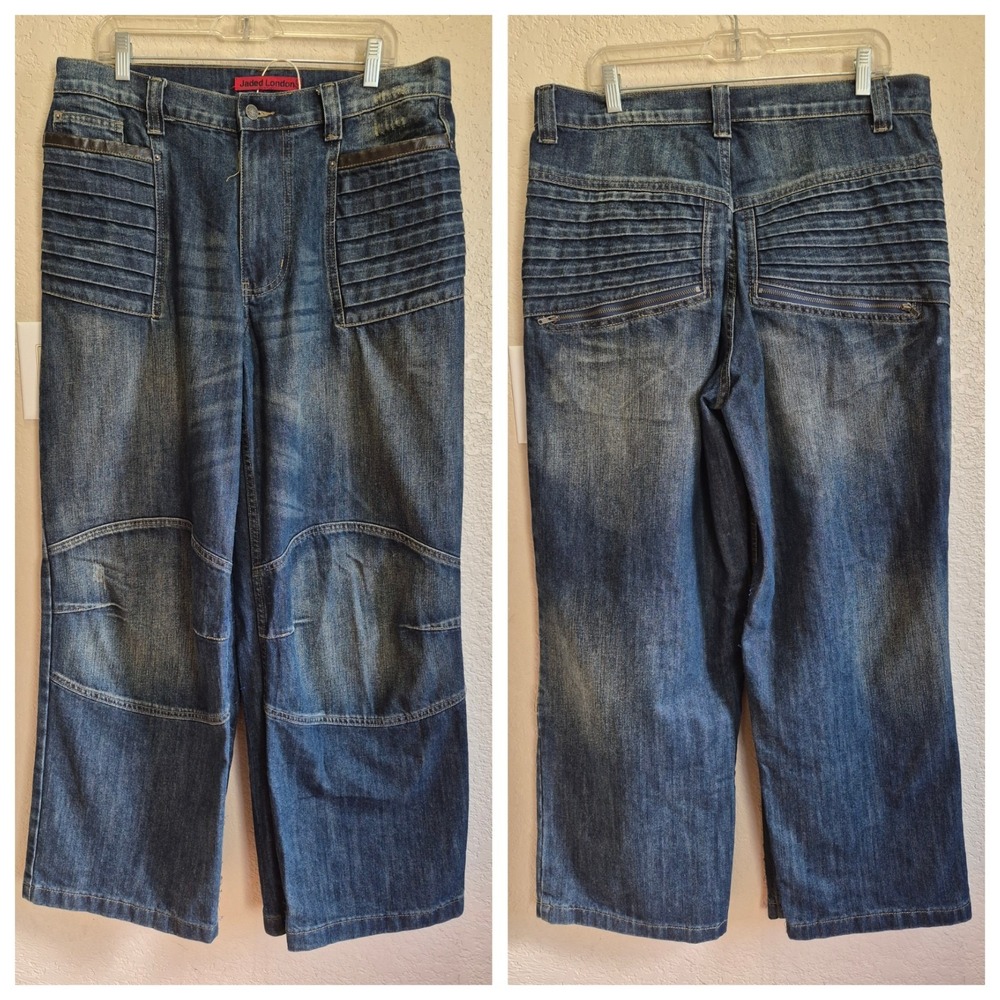 Jaded London Baggy Biker Jeans Men's 36x31 Wide-Leg Colossus Fit Denim 12" Hem